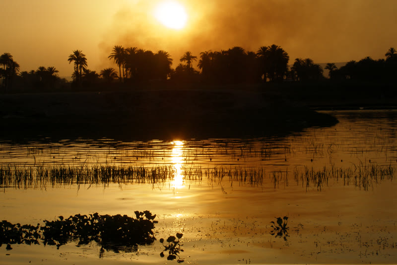 Nile silhouettes at dusk near Luxor
