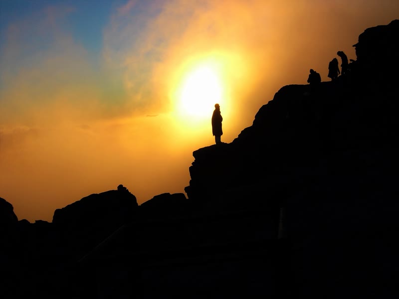 Layered mountain silhouettes at Mount Sinai sunrise